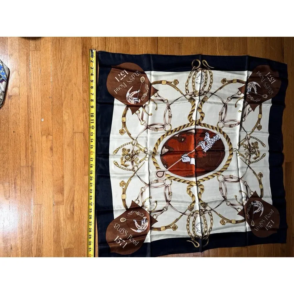 Glass Road 1571 Nagasaki Japan Equestrian Square Scarf 33” Horse Bridle Vintage